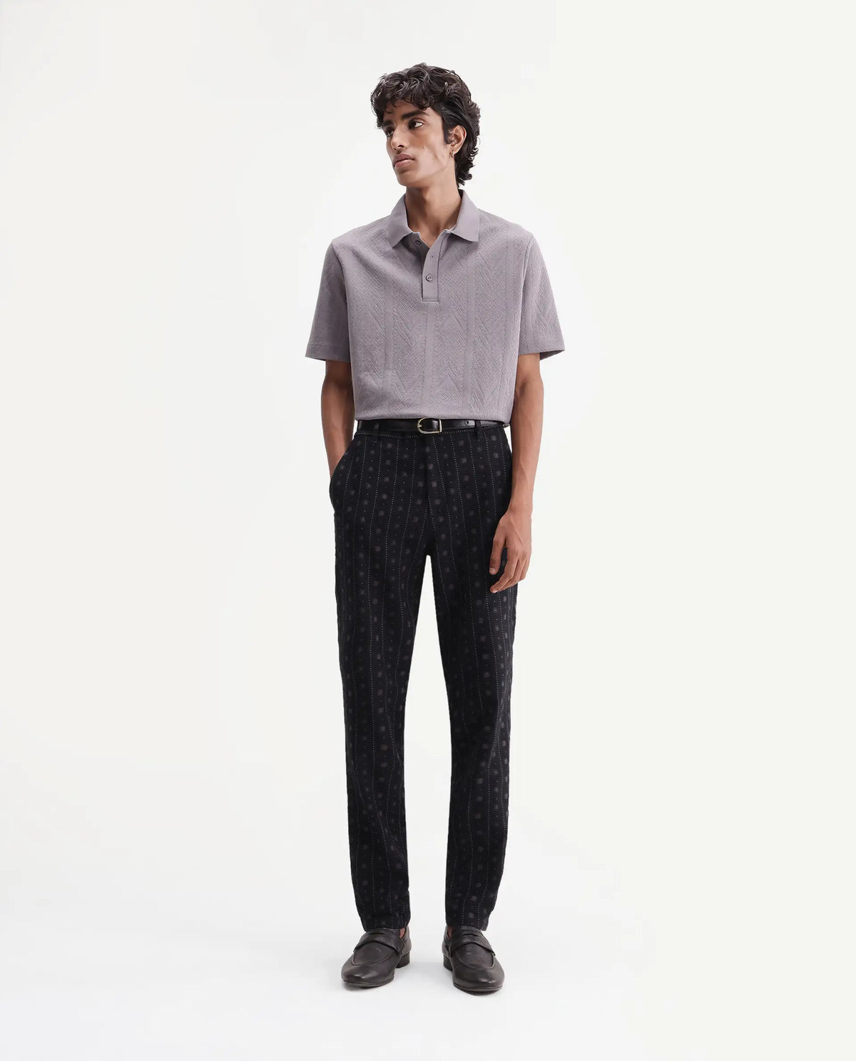 Rare Rabbit Men's Fifth Black Cotton Regular Fit Jacquard Trouser