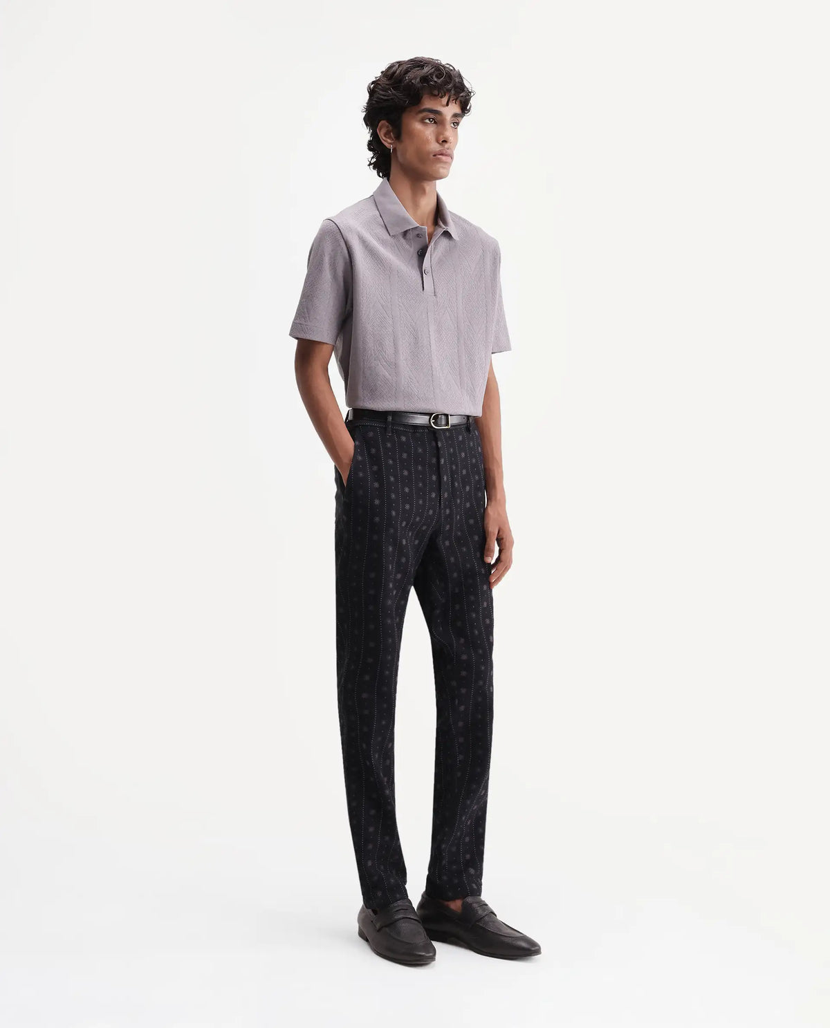 Rare Rabbit Men's Fifth Black Cotton Regular Fit Jacquard Trouser