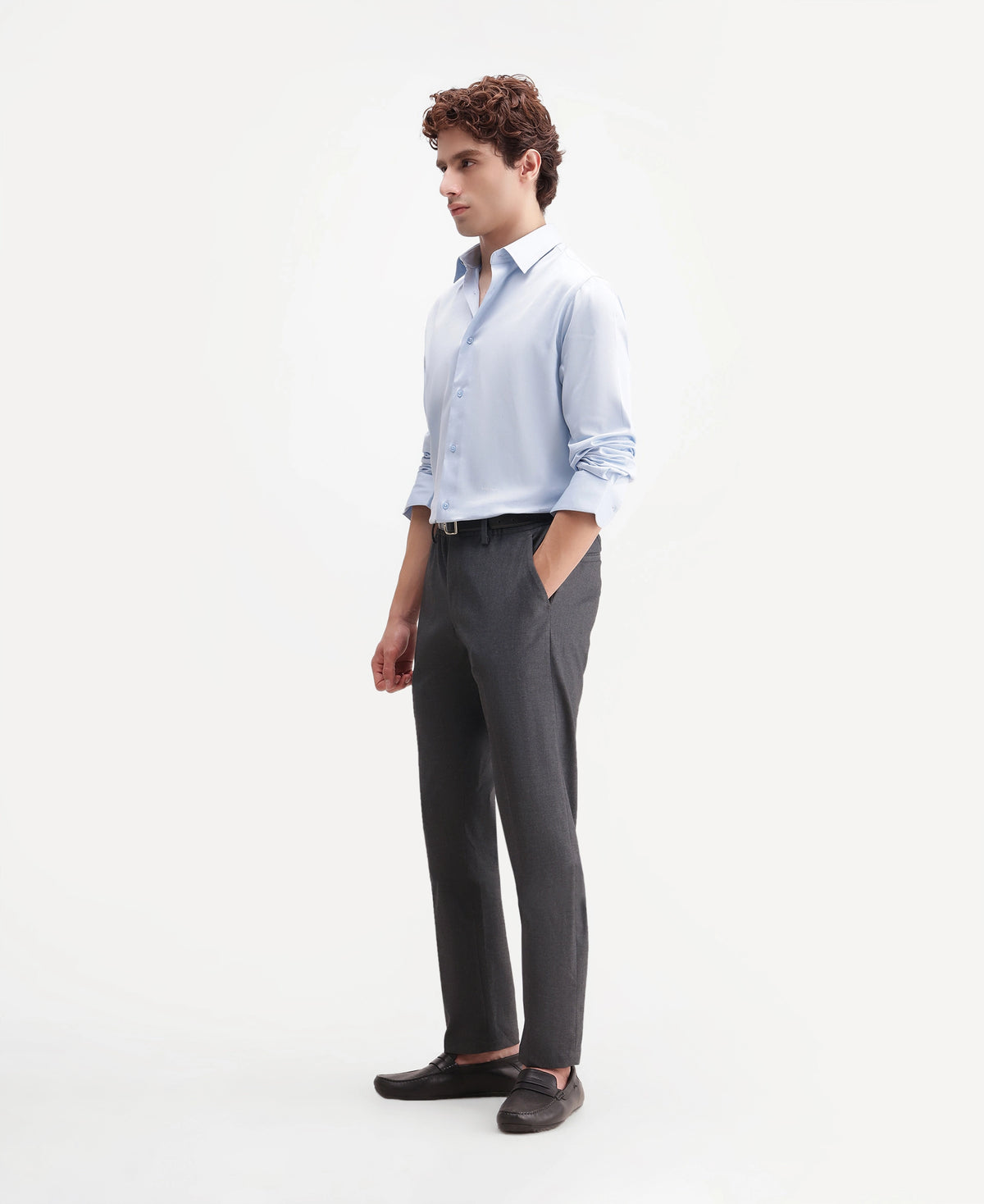 Rare Rabbit Men's Bevon Dark Grey Polyester Blend Regular Fit Plain Trouser