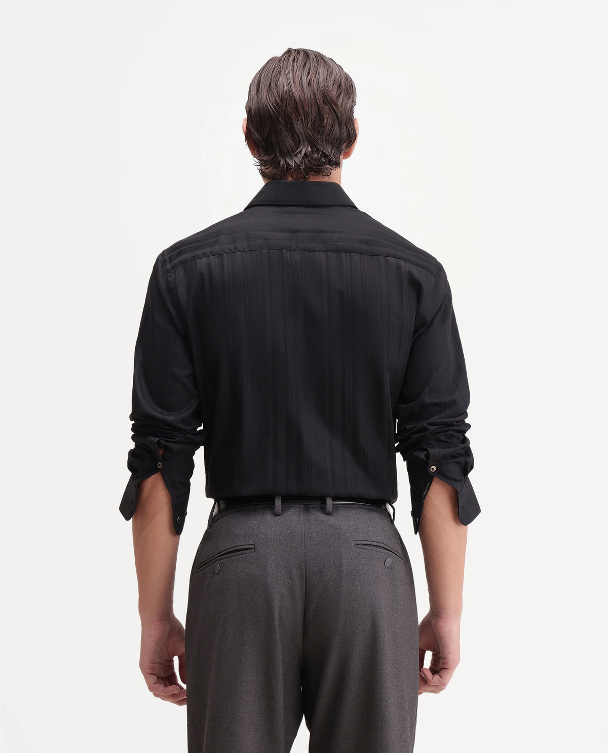 Rare Rabbit Men's Gory Black Cotton Spread Collar Regular Fit Plain Shirt