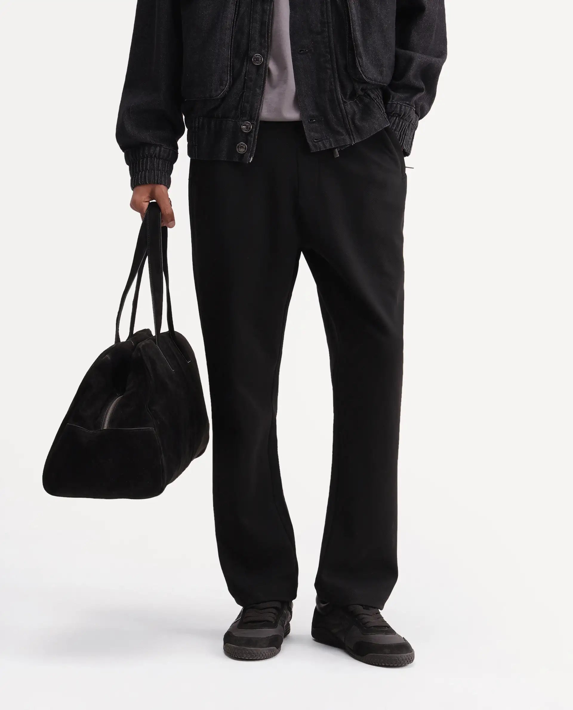 Rare Rabbit Men's Costo-T-A26 Black Cotton Blend Relaxed Plain Track Pant