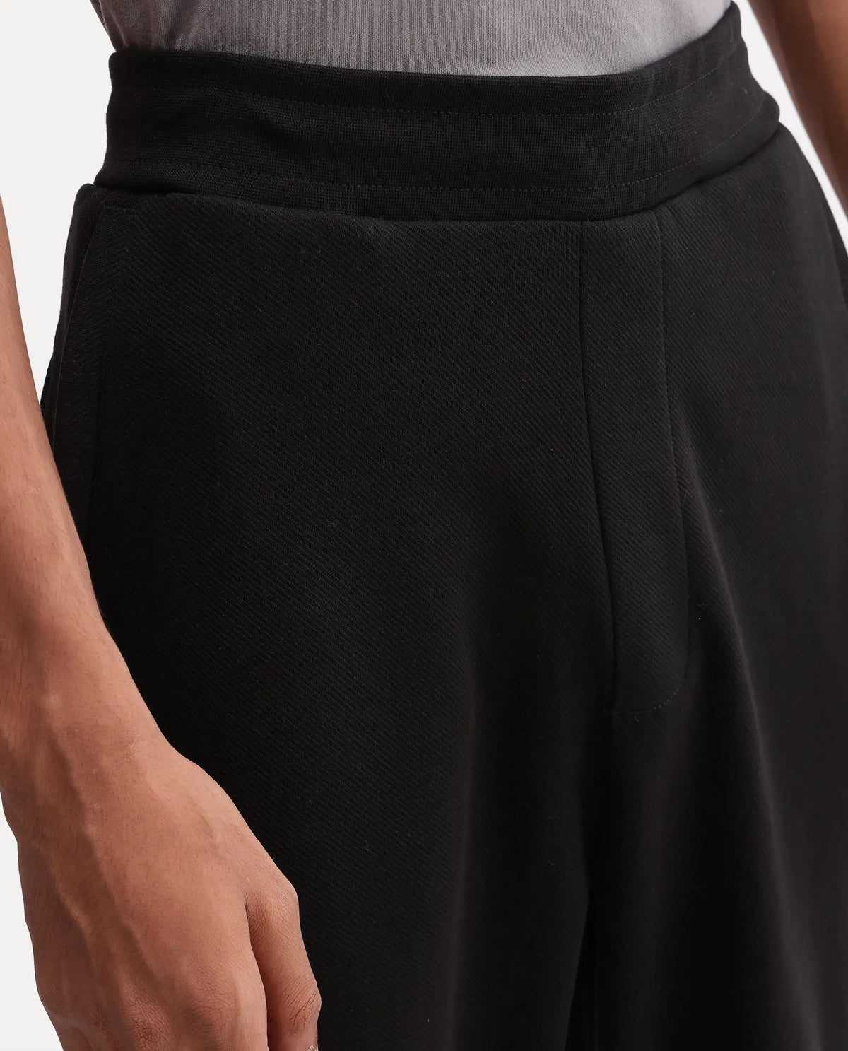 Rare Rabbit Men's Costo-T-A26 Black Cotton Blend Relaxed Plain Track Pant