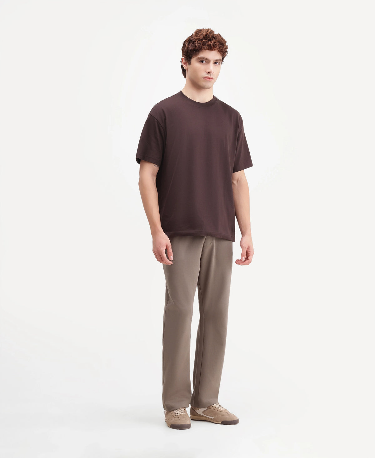 Rare Rabbit Men's Dali Dark Beige Cotton Blend Regular Plain Track Pant