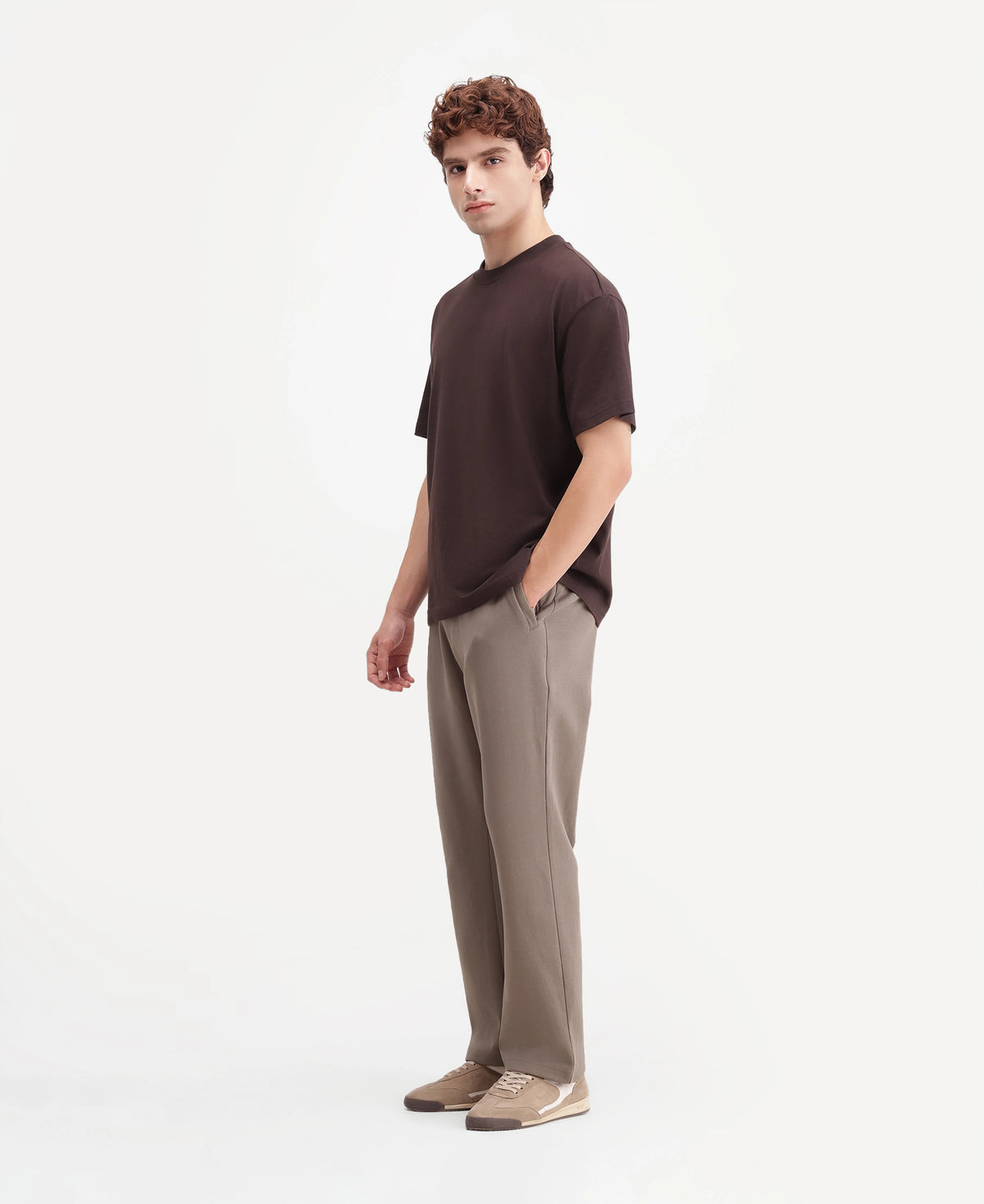 Rare Rabbit Men's Dali Dark Beige Cotton Blend Regular Plain Track Pant