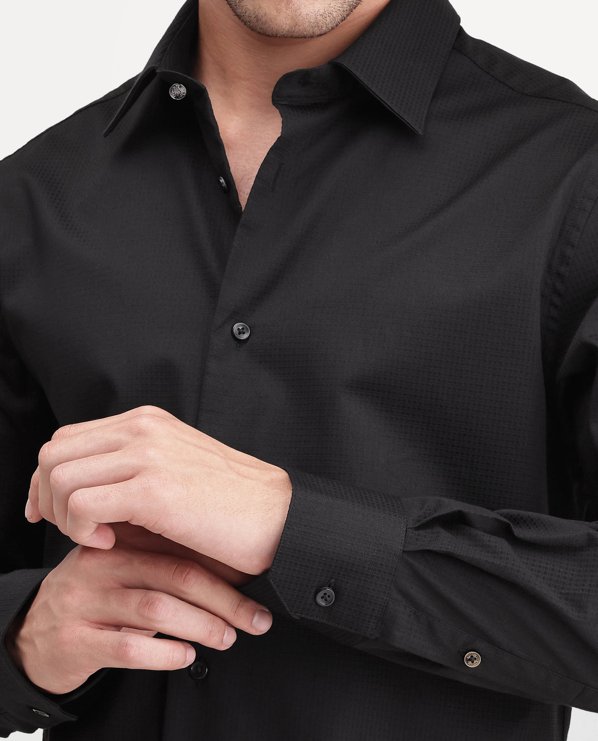 Rare Rabbit Men's Cent Primary Black Cotton Spread Collar Regular Plain Shirt