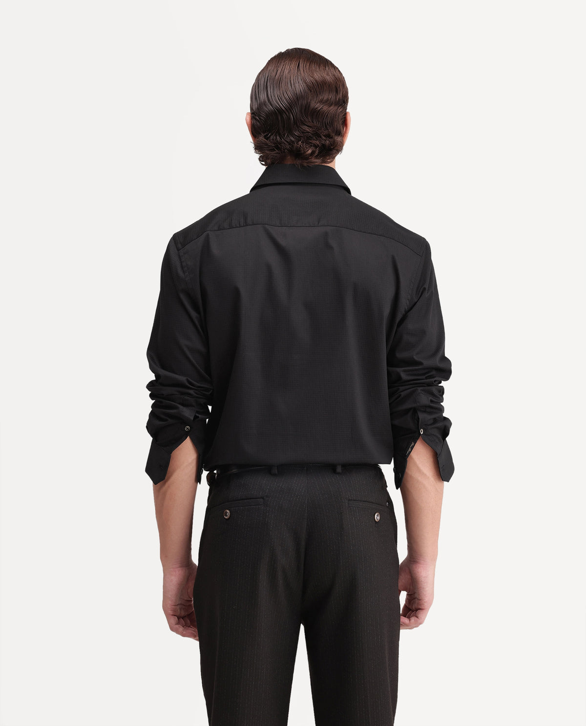 Rare Rabbit Men's Cent Primary Black Cotton Spread Collar Regular Plain Shirt