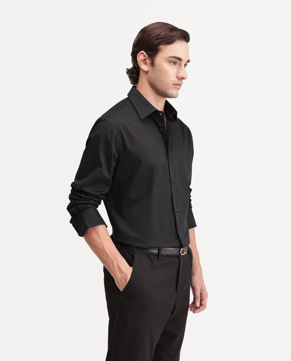 Rare Rabbit Men's Cent Primary Black Cotton Spread Collar Regular Plain Shirt
