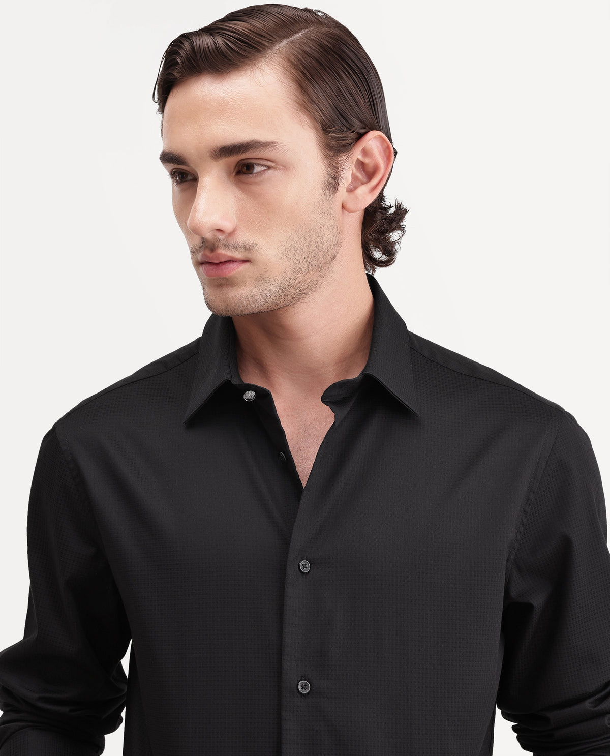 Rare Rabbit Men's Cent Primary Black Cotton Spread Collar Regular Plain Shirt