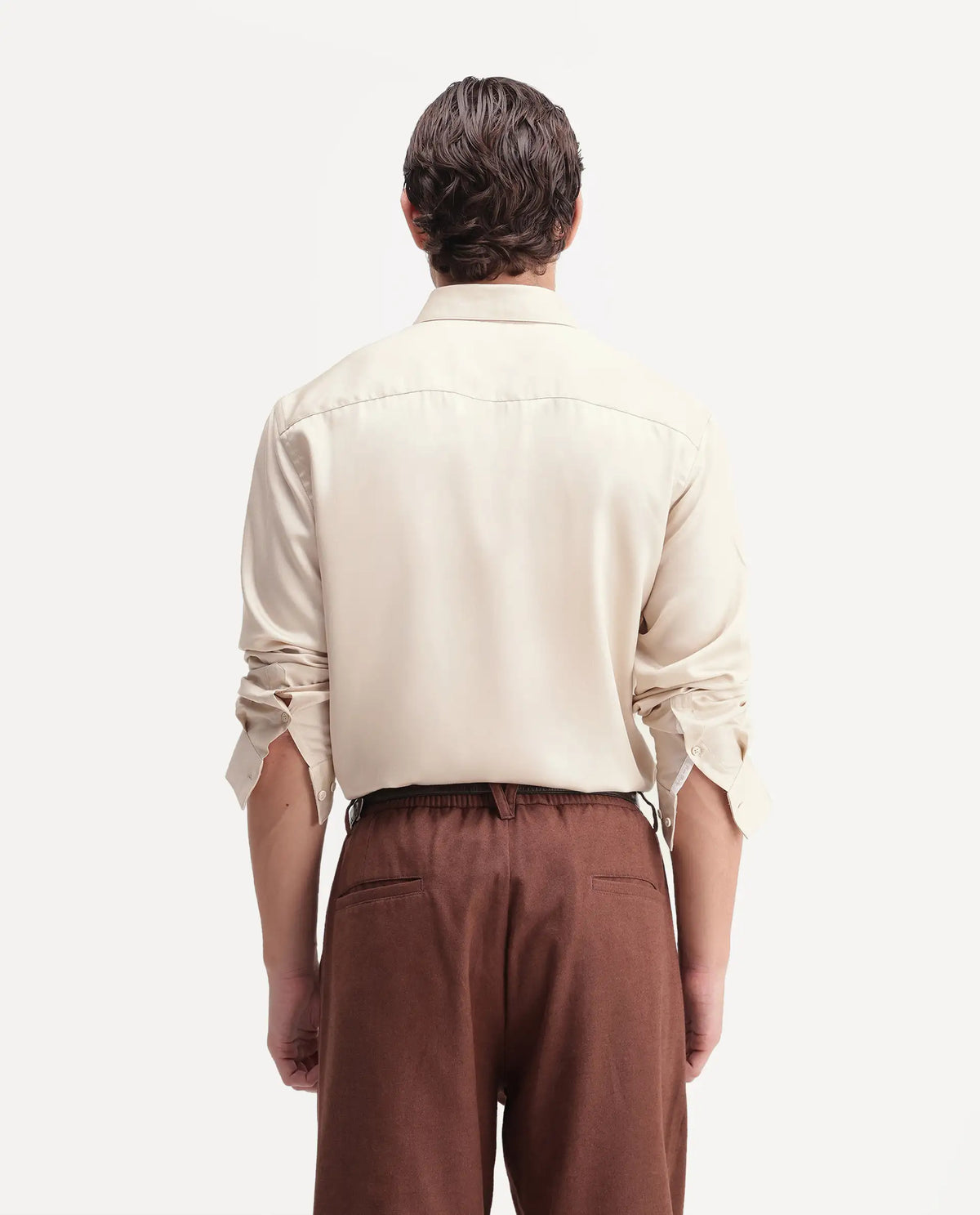 Rare Rabbit Men's Plit Primary Beige Tencel Spread Collar Regular Plain Shirt