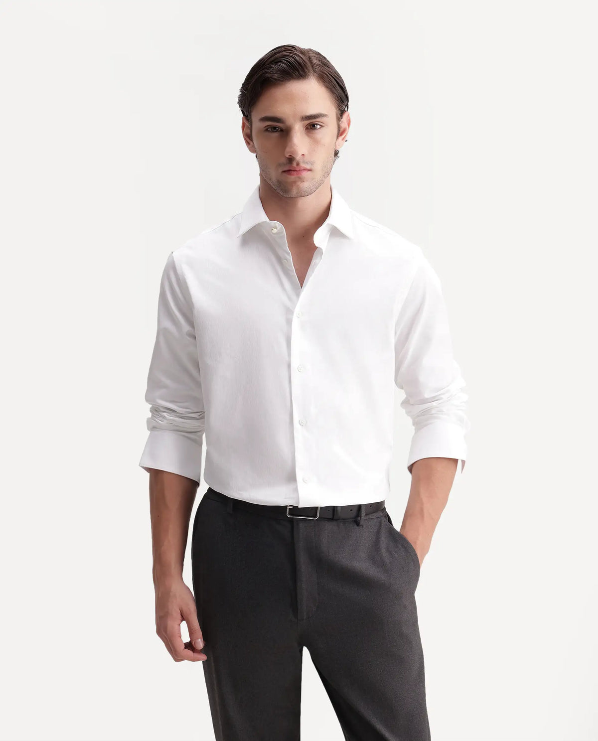 Rare Rabbit Men's Fiora Primary White Cotton Spread Collar Regular Plain Shirt