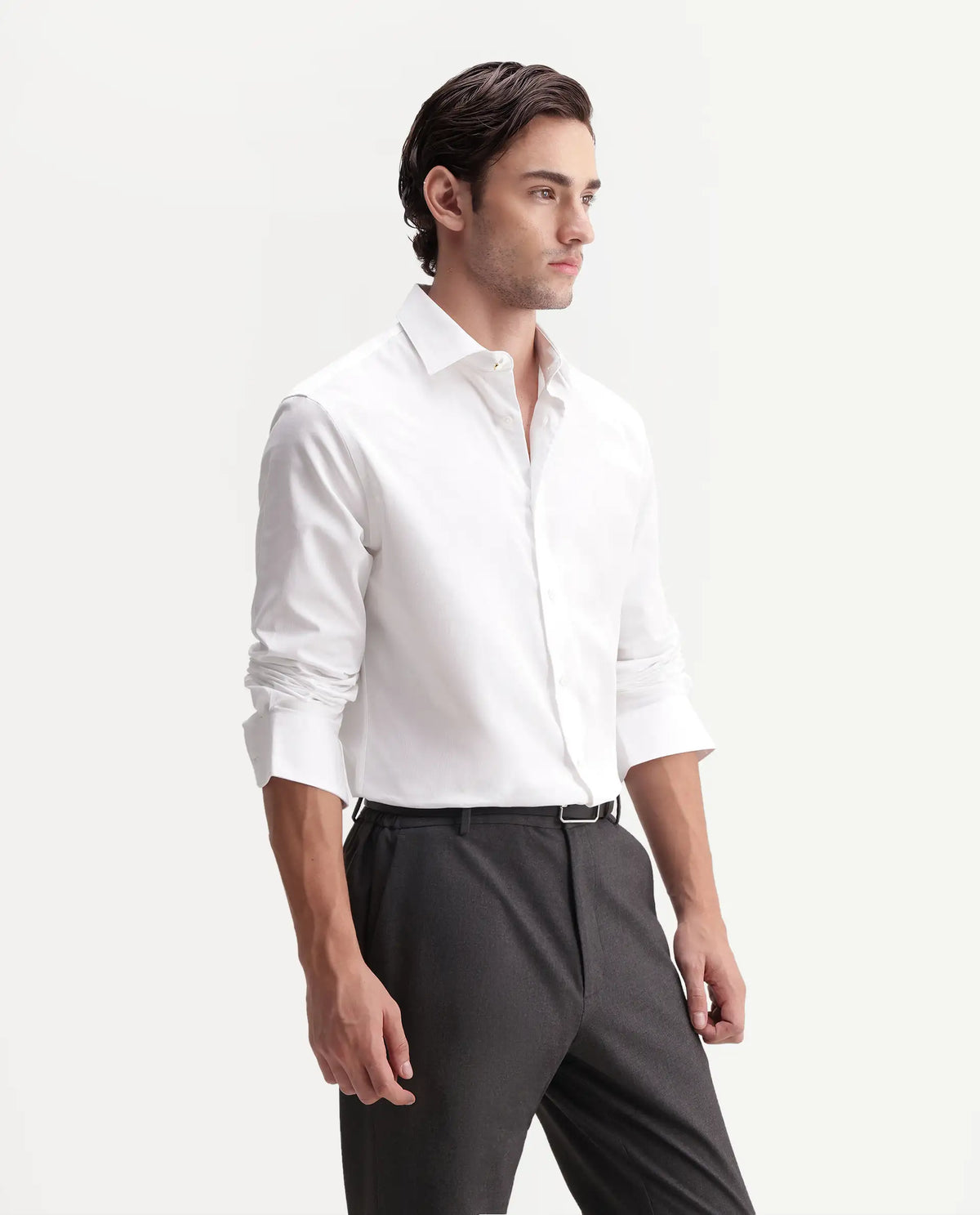 Rare Rabbit Men's Fiora Primary White Cotton Spread Collar Regular Plain Shirt