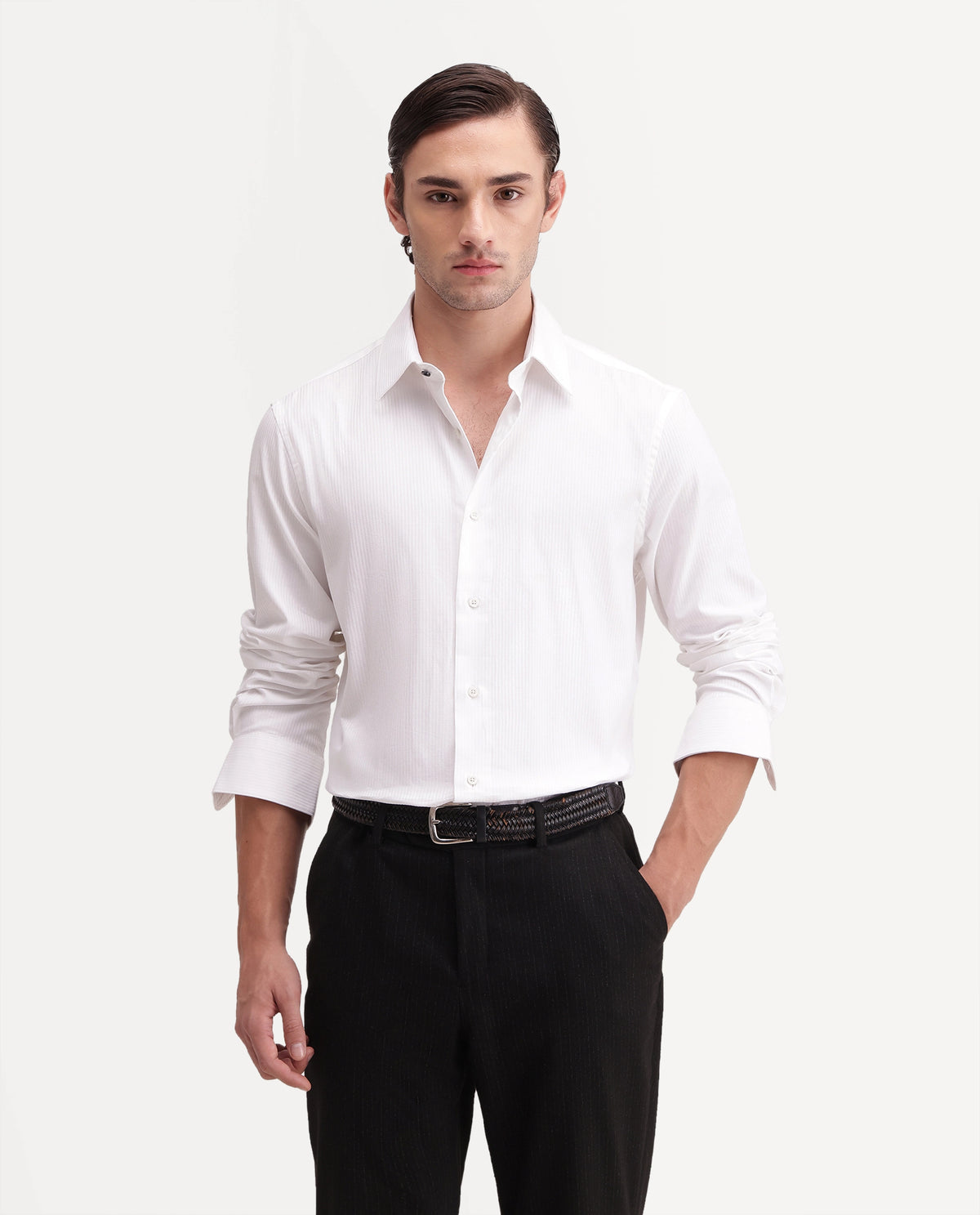 Rare Rabbit Men's Novo-Aw26 Primary White Cotton Spread Collar Regular Plain Shirt