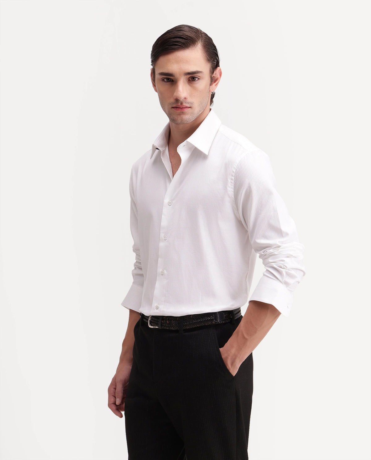 Rare Rabbit Men's Novo-Aw26 Primary White Cotton Spread Collar Regular Plain Shirt
