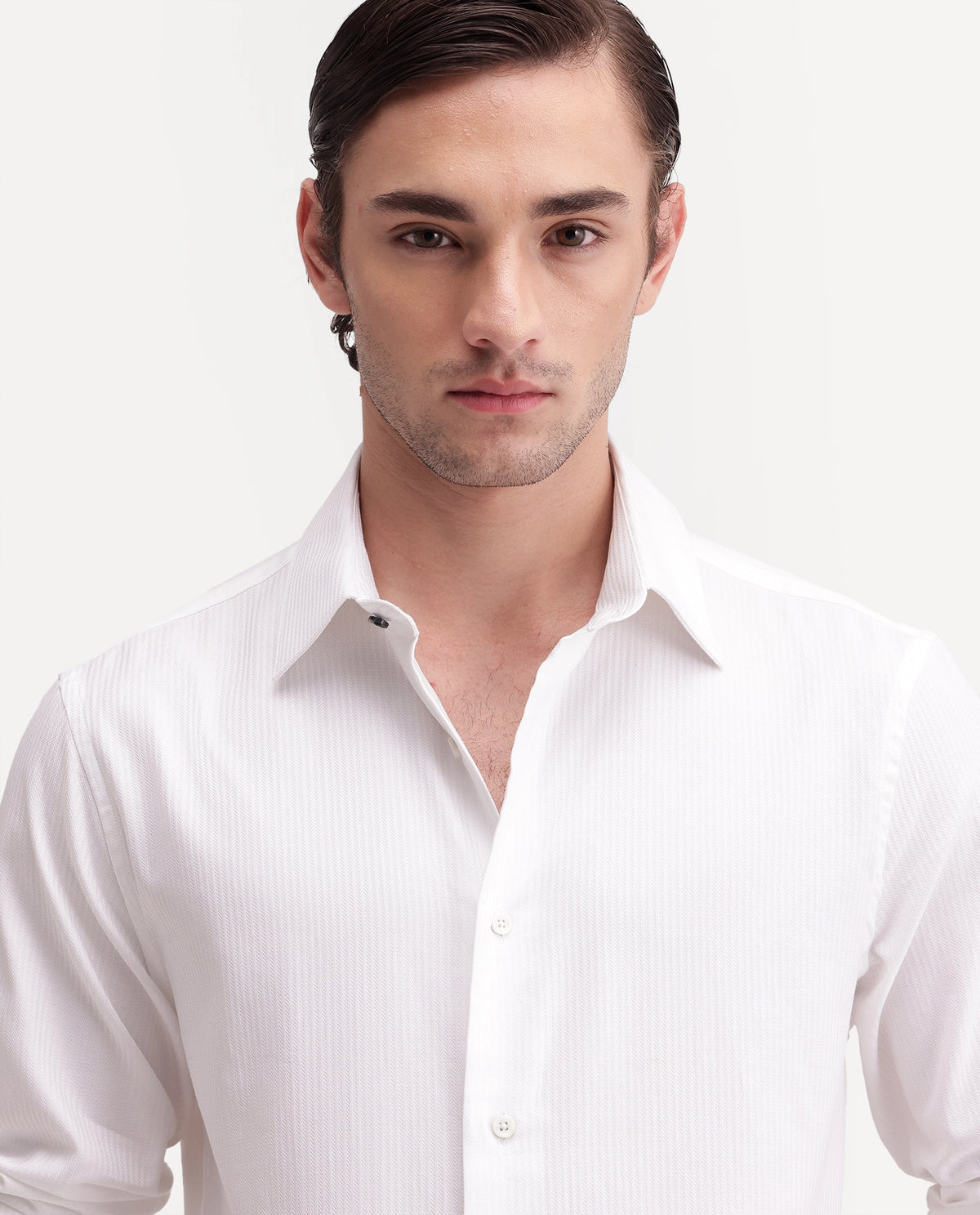 Rare Rabbit Men's Novo-Aw26 Primary White Cotton Spread Collar Regular Plain Shirt