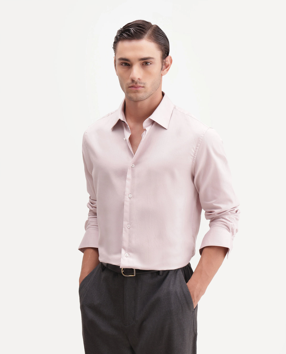Rare Rabbit Men's Miru Light Pink Cotton Spread Collar Regular Plain Shirt
