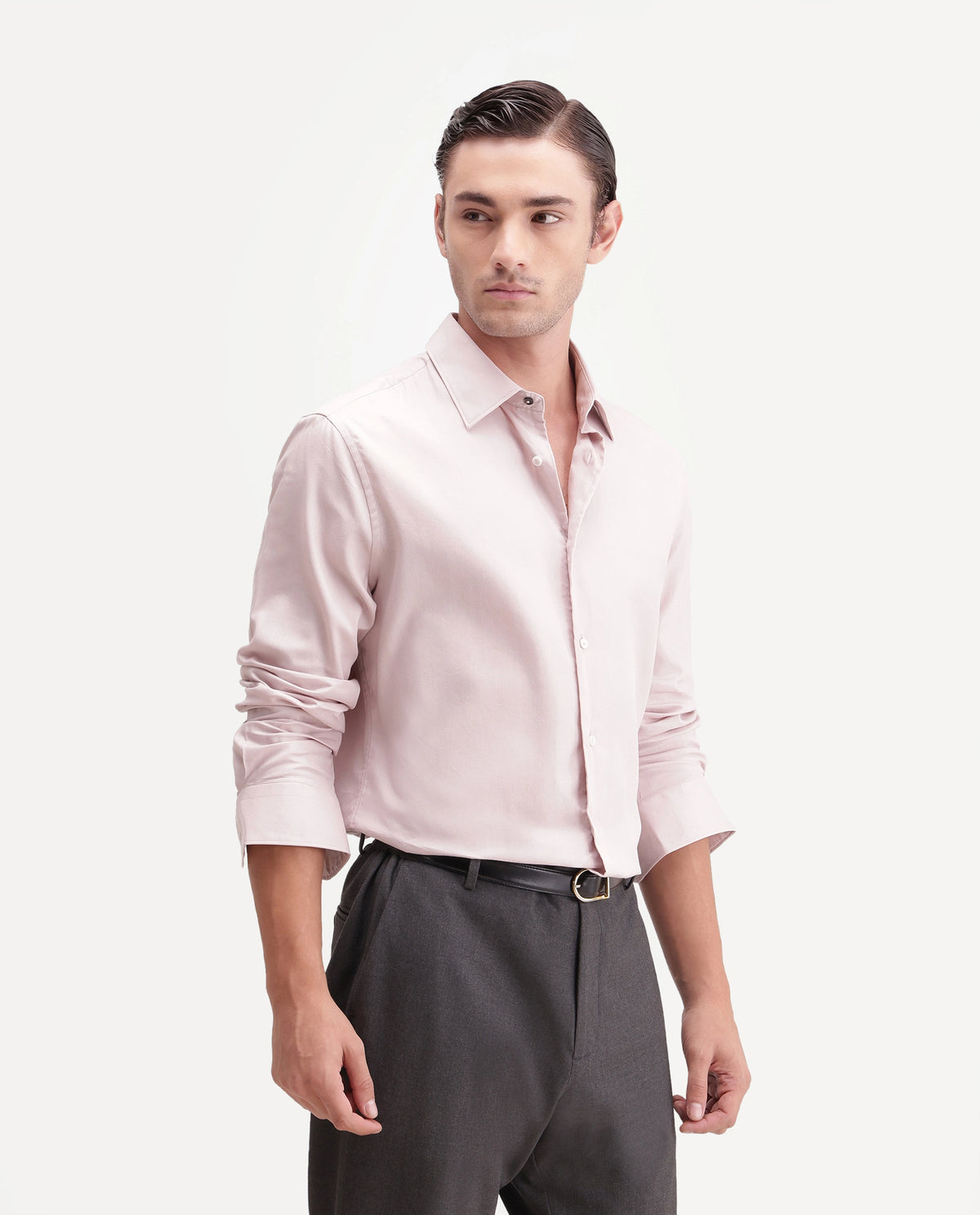 Rare Rabbit Men's Miru Light Pink Cotton Spread Collar Regular Plain Shirt