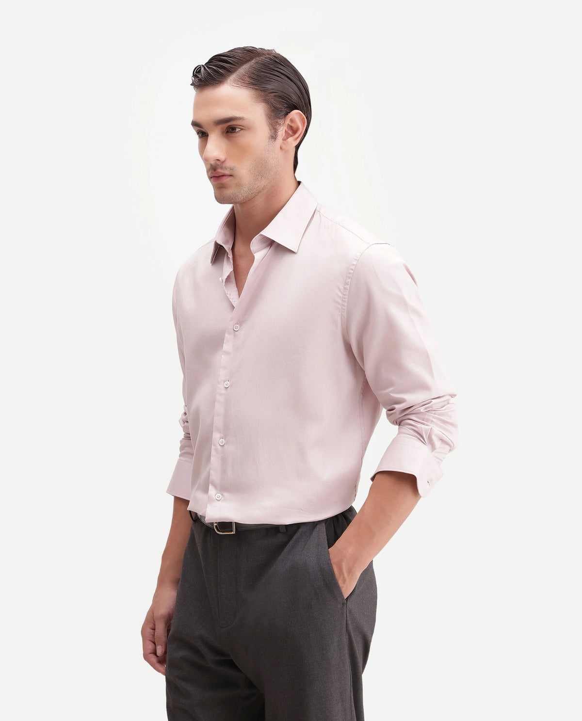 Rare Rabbit Men's Miru Light Pink Cotton Spread Collar Regular Plain Shirt