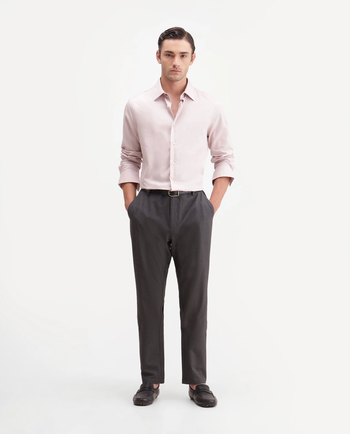 Rare Rabbit Men's Miru Light Pink Cotton Spread Collar Regular Plain Shirt