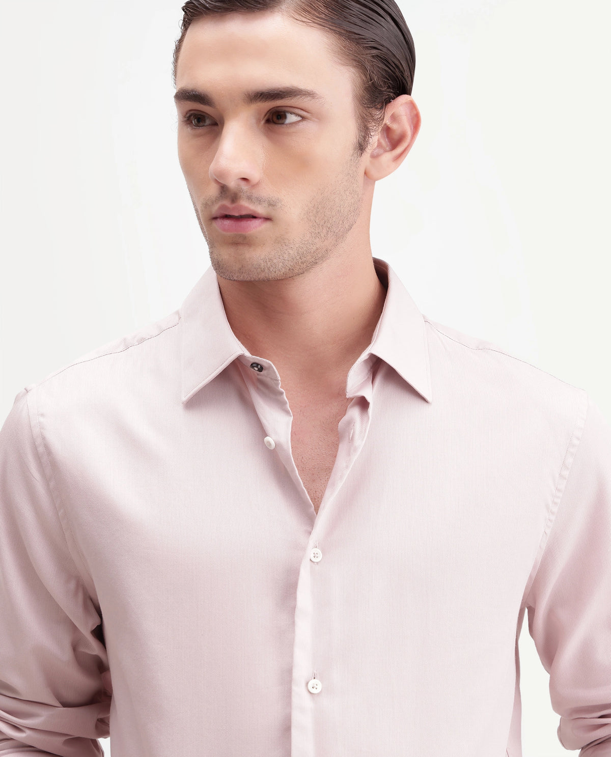 Rare Rabbit Men's Miru Light Pink Cotton Spread Collar Regular Plain Shirt