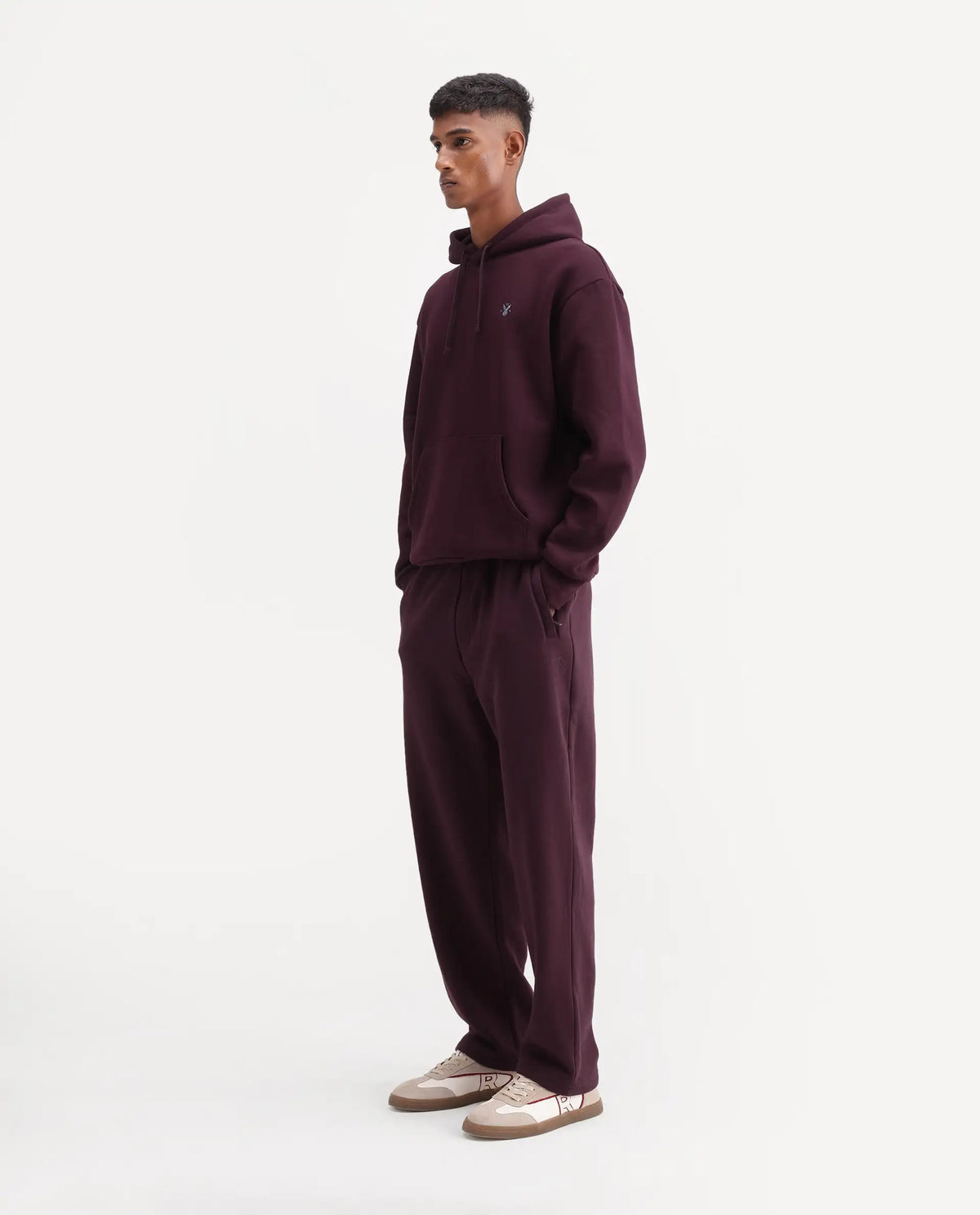 Rare Rabbit Men's Kore-T Maroon Cotton Blend Regular Plain Track Pant