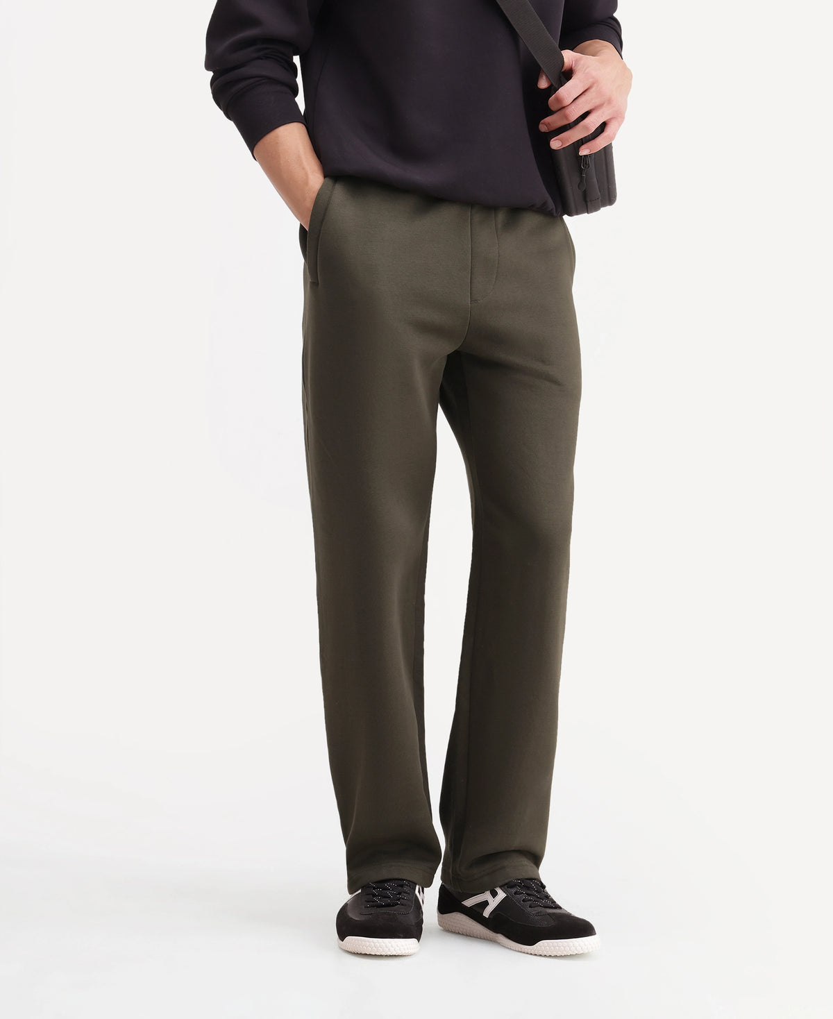 Rare Rabbit Men's Kore-T Brown Cotton Blend Regular Plain Track Pant