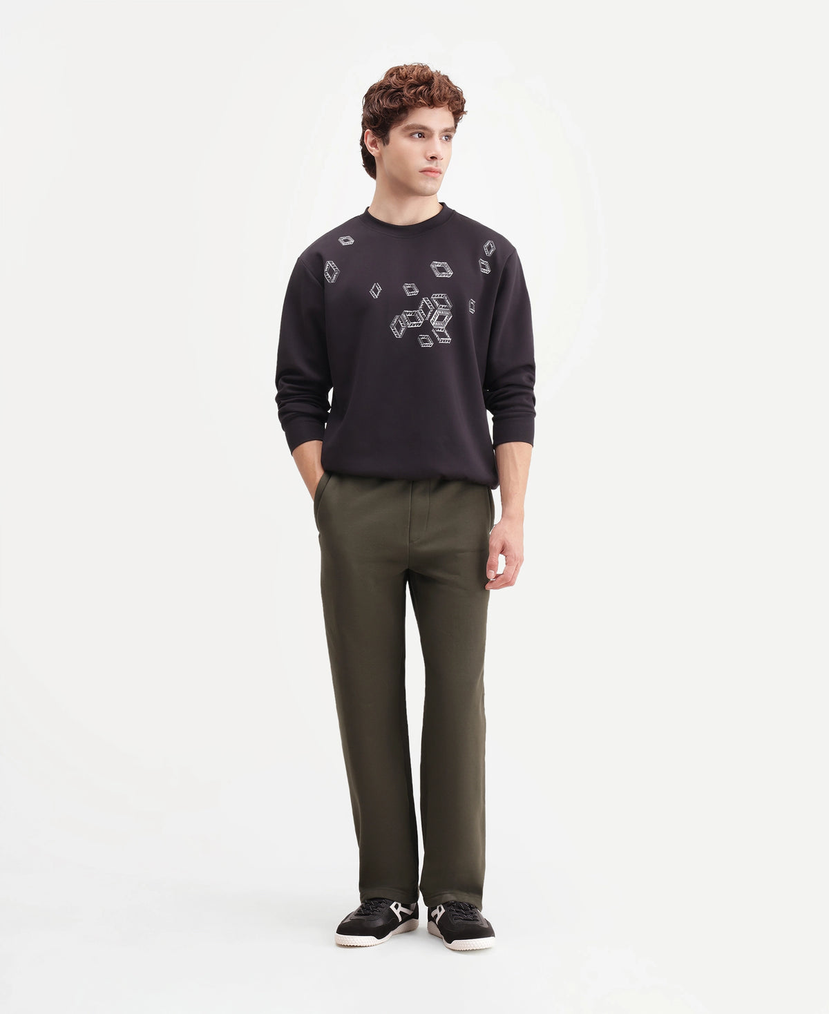 Rare Rabbit Men's Kore-T Brown Cotton Blend Regular Plain Track Pant
