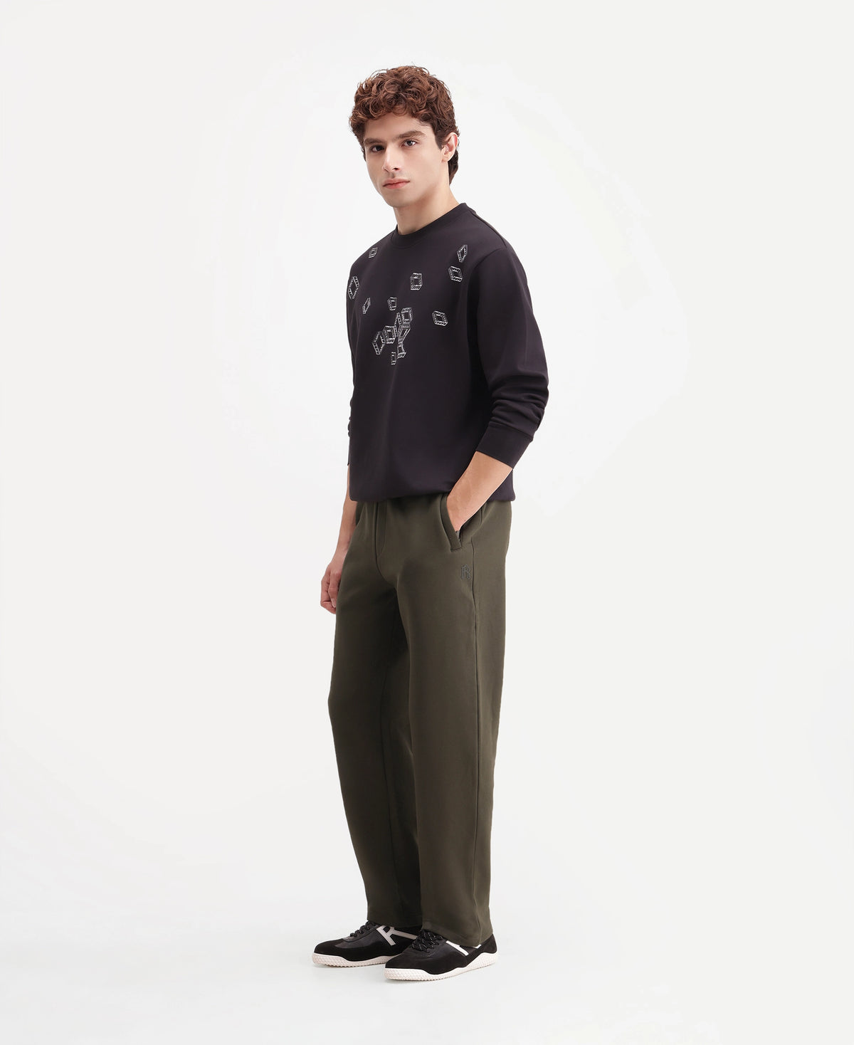 Rare Rabbit Men's Kore-T Brown Cotton Blend Regular Plain Track Pant