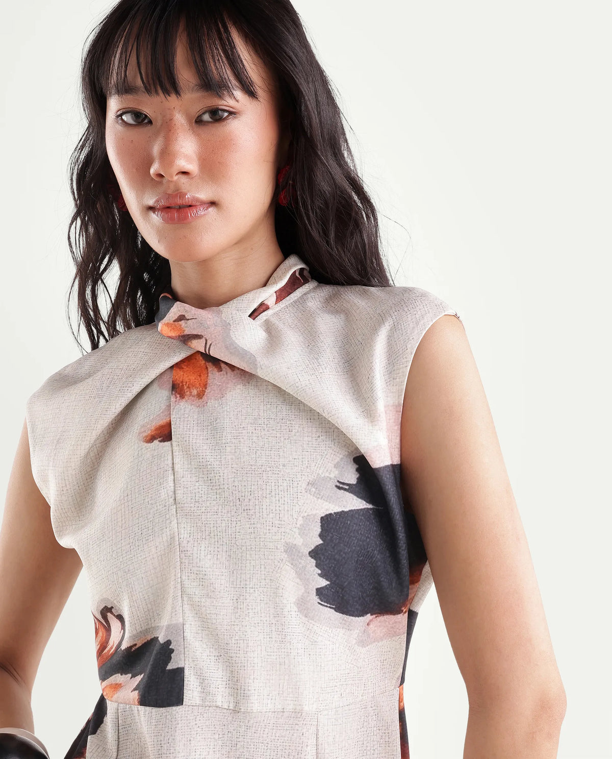 Rareism Women's Imara Beige Polyester Regular Fit Floral Print Dress