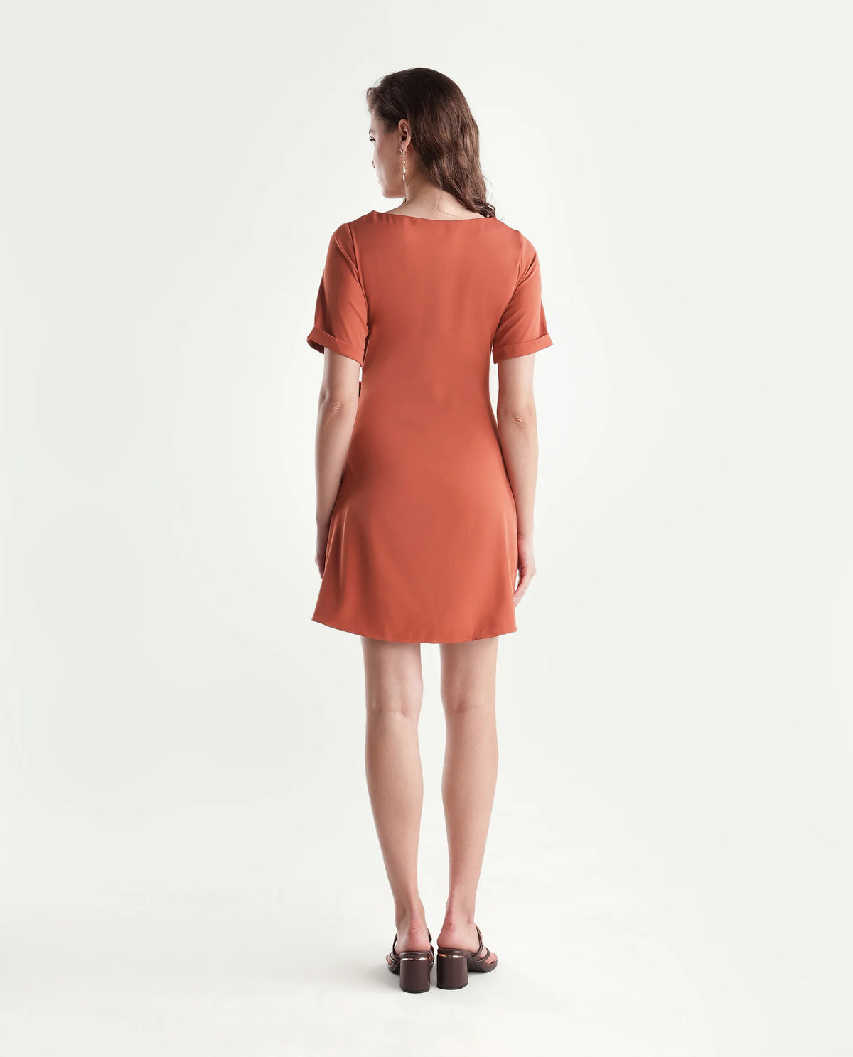 Rareism Women's Inzila Rust Polyester Zipper Fitted Dress