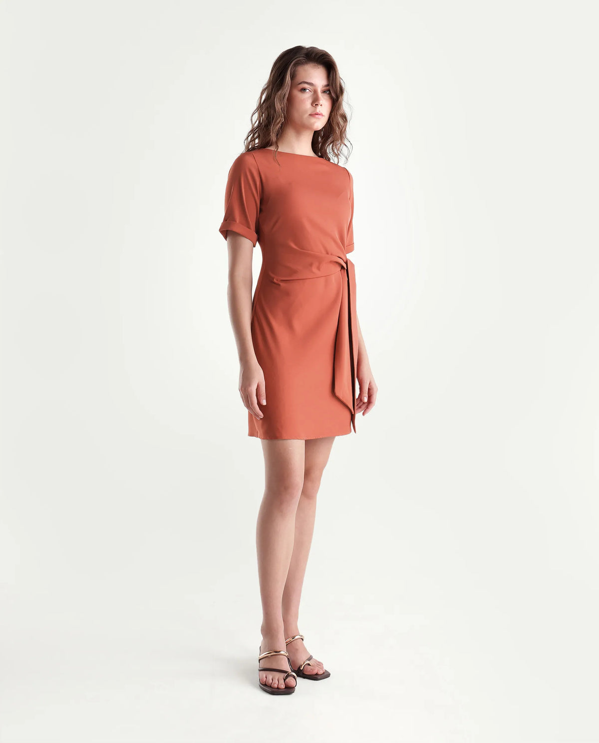 Rareism Women's Inzila Rust Polyester Zipper Fitted Dress