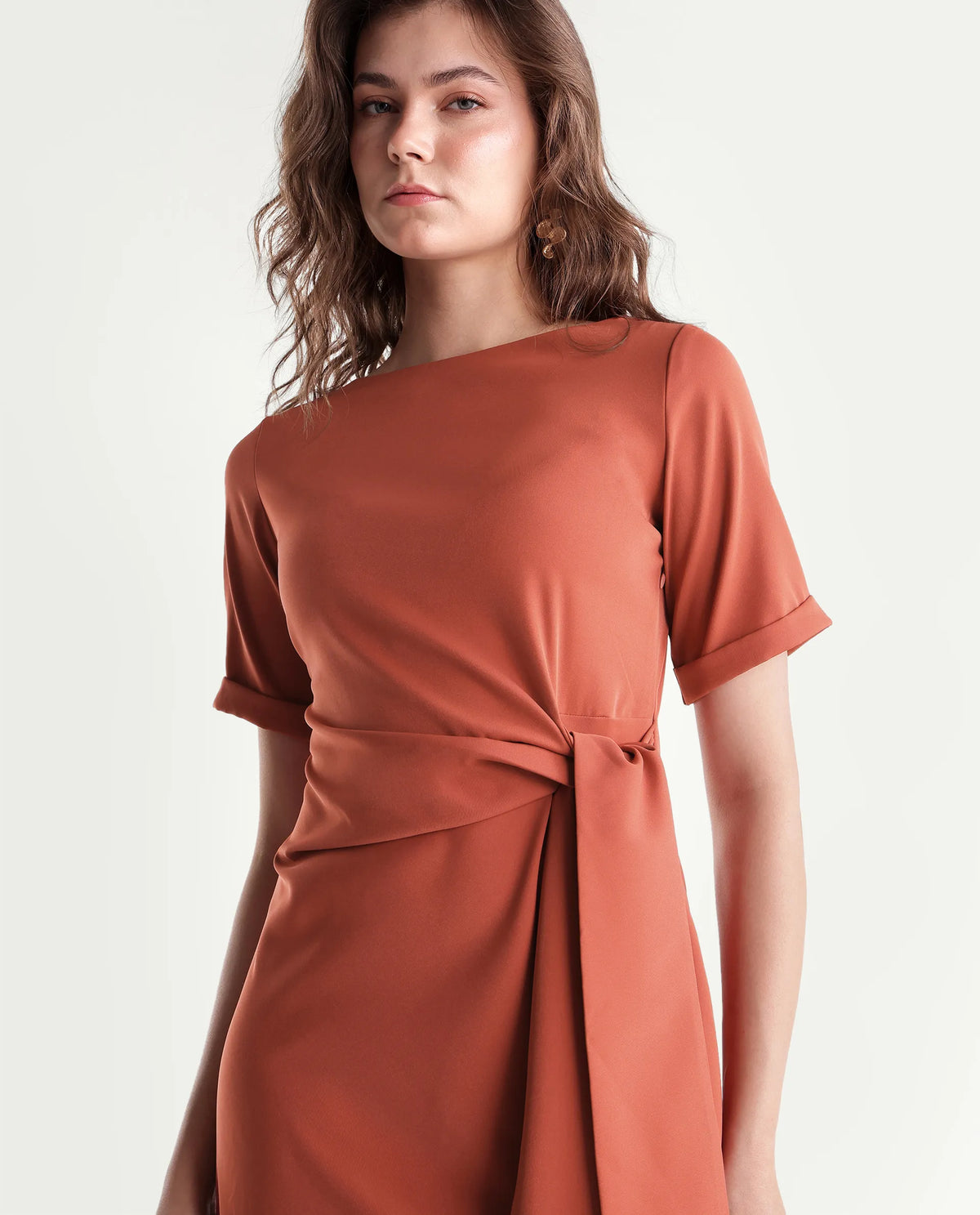 Rareism Women's Inzila Rust Polyester Zipper Fitted Dress