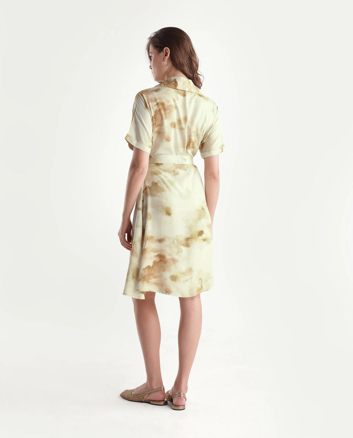 Rareism Women's Slate Olive Viscose Pull-On A-Line Abstract Print Dress