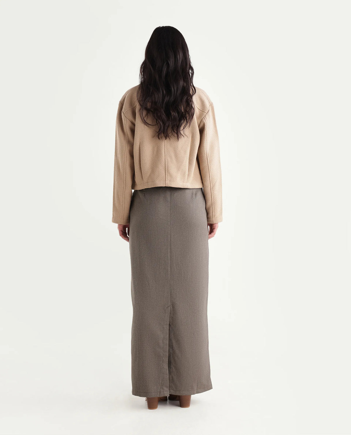 Rareism Women's Yuvia-B Dusky Brown Polyester Blend Hook And Zipper Fitted Skirt