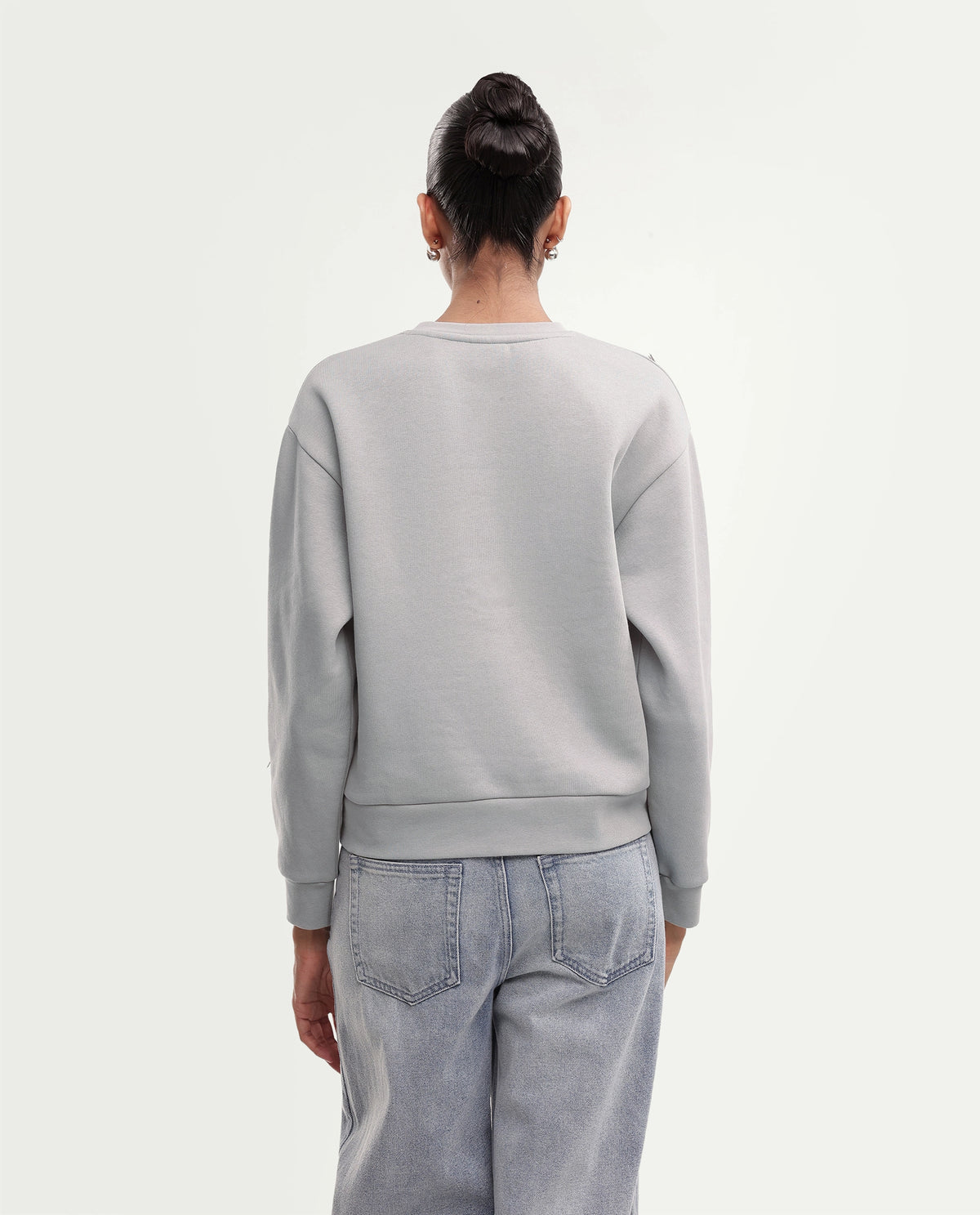 Rareism Women's Piano Light Grey Cotton Blend Pull-On Relaxed Fit Floral Print Sweatshirt