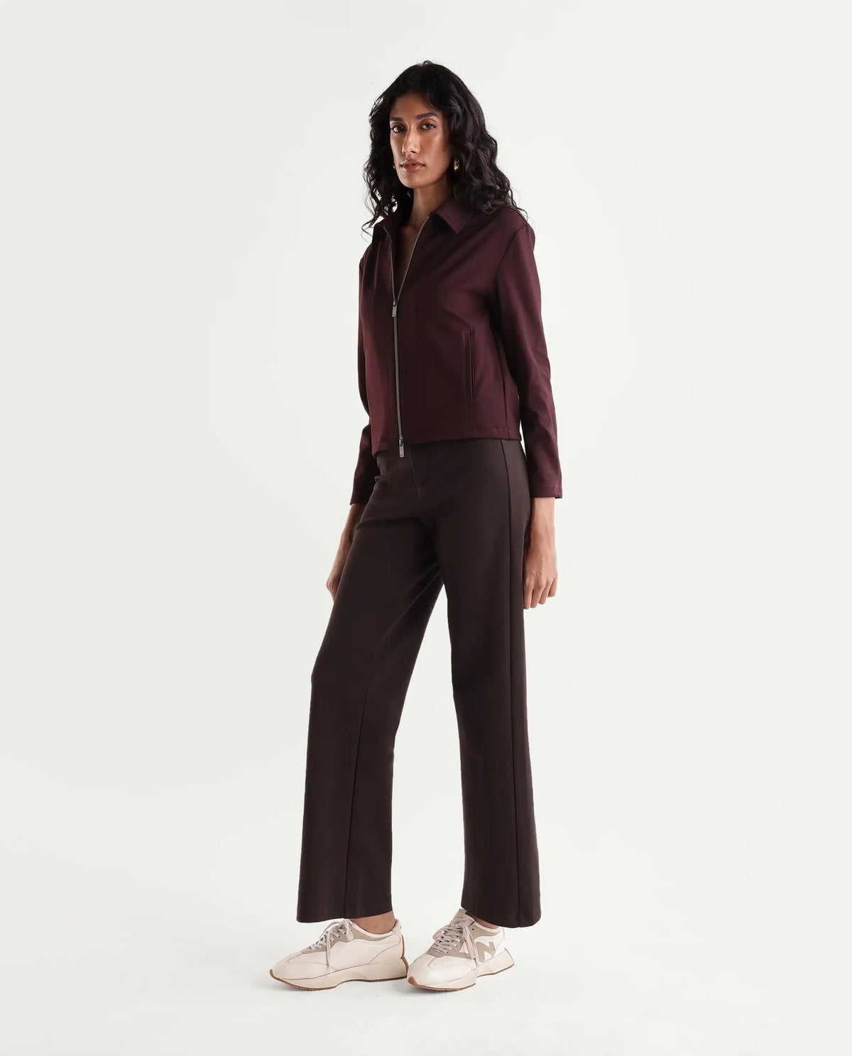 Rareism Women's Pay-B Dark Brown Cotton Blend Button And Zip Straight Track Pant