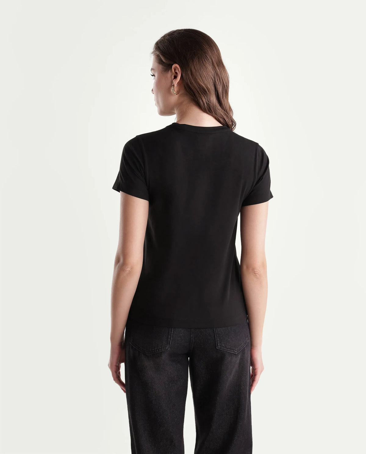Rareism Women's Pordd Black Cotton Blend Pull-On Regular Fit T-Shirt