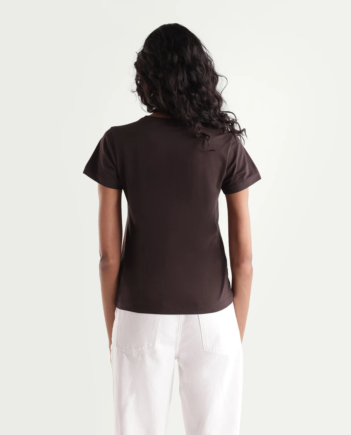 Rareism Women's Pepper Dark Brown Cotton Blend Pull-On Regular Fit Printed T-Shirt