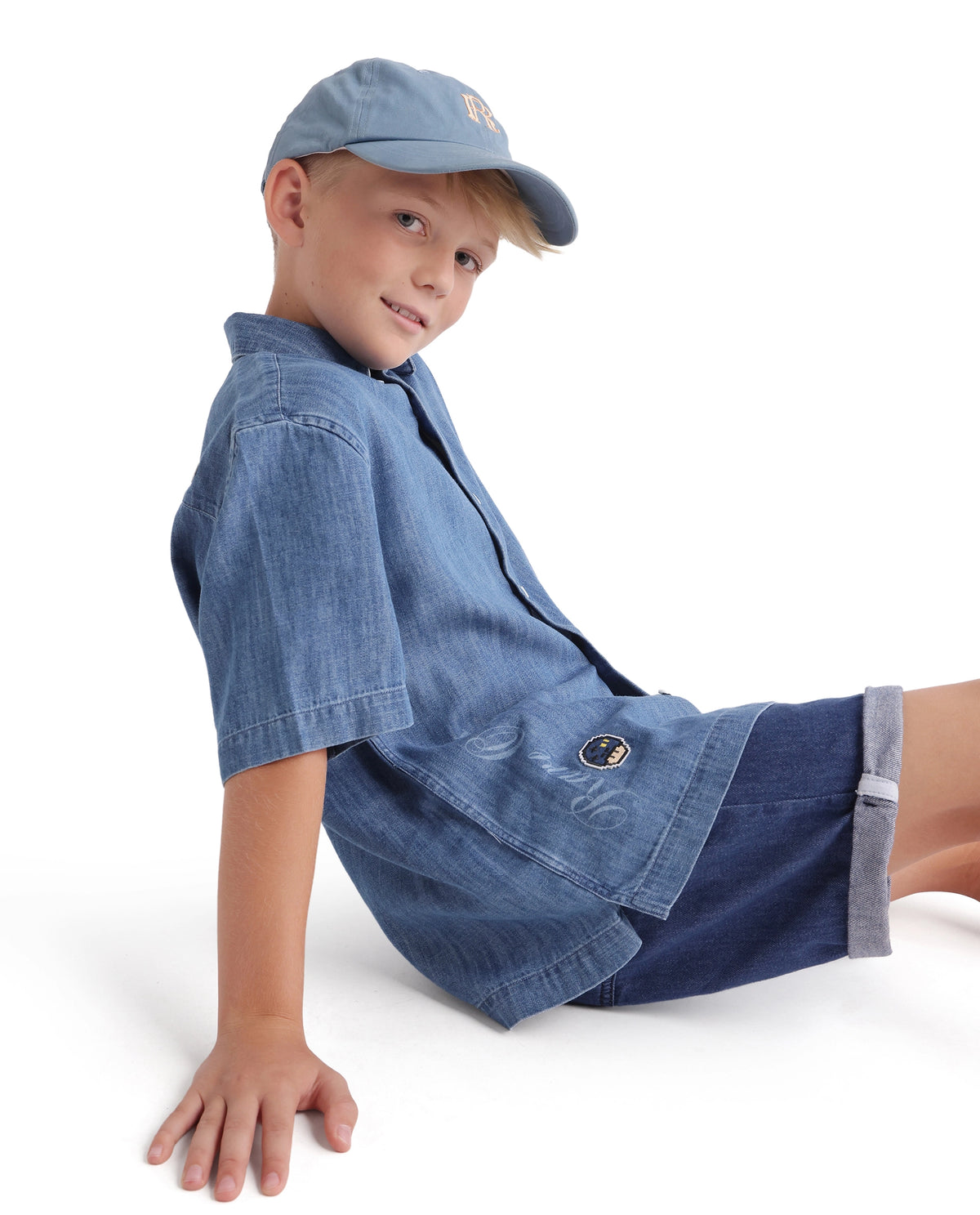 Rare Ones Kids West Light Blue Cotton Blend Fabric Button Closure Regular Fit Plain Shirt