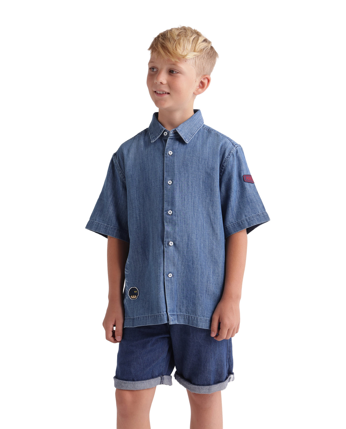 Rare Ones Kids West Light Blue Cotton Blend Fabric Button Closure Regular Fit Plain Shirt