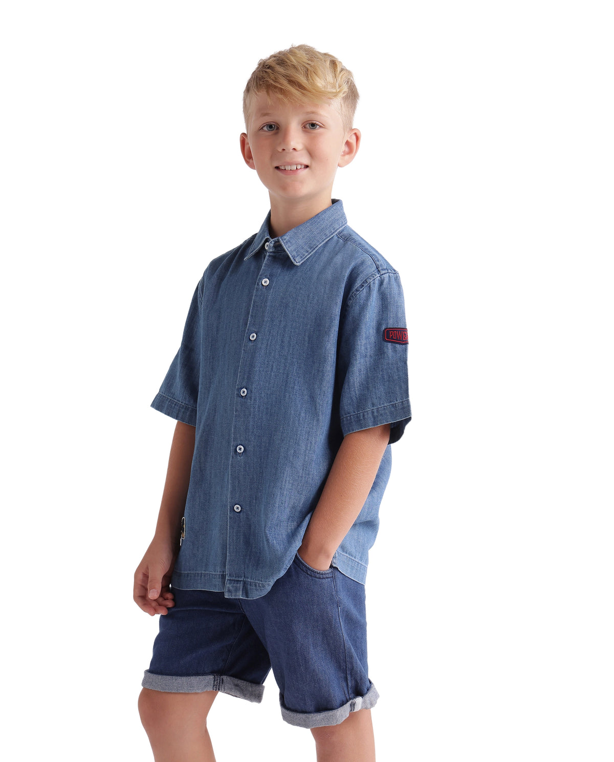 Rare Ones Kids West Light Blue Cotton Blend Fabric Button Closure Regular Fit Plain Shirt
