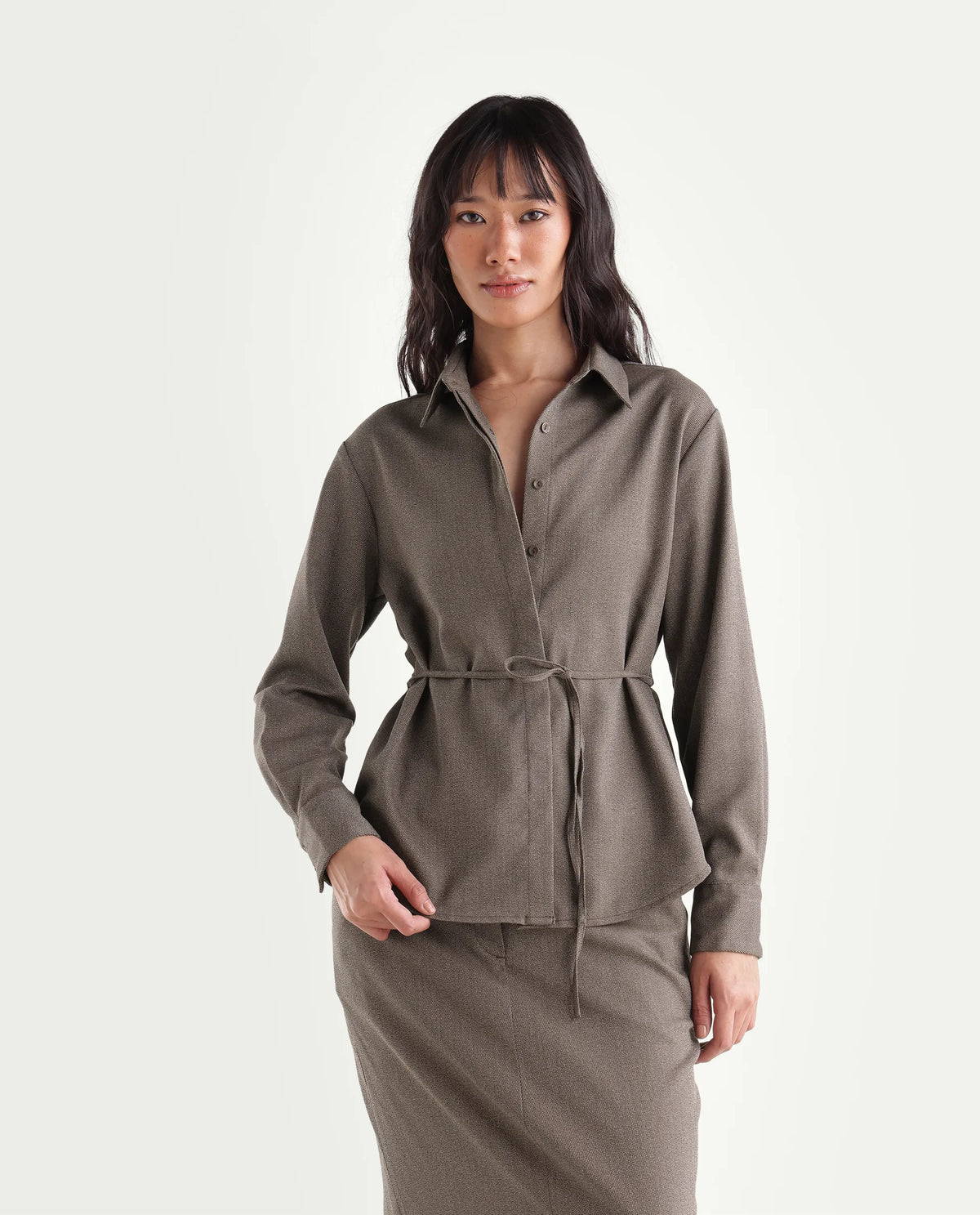 Rareism Women's Yuvia-T Dusky Brown Polyester Blend Button Relaxed Fit Shirt