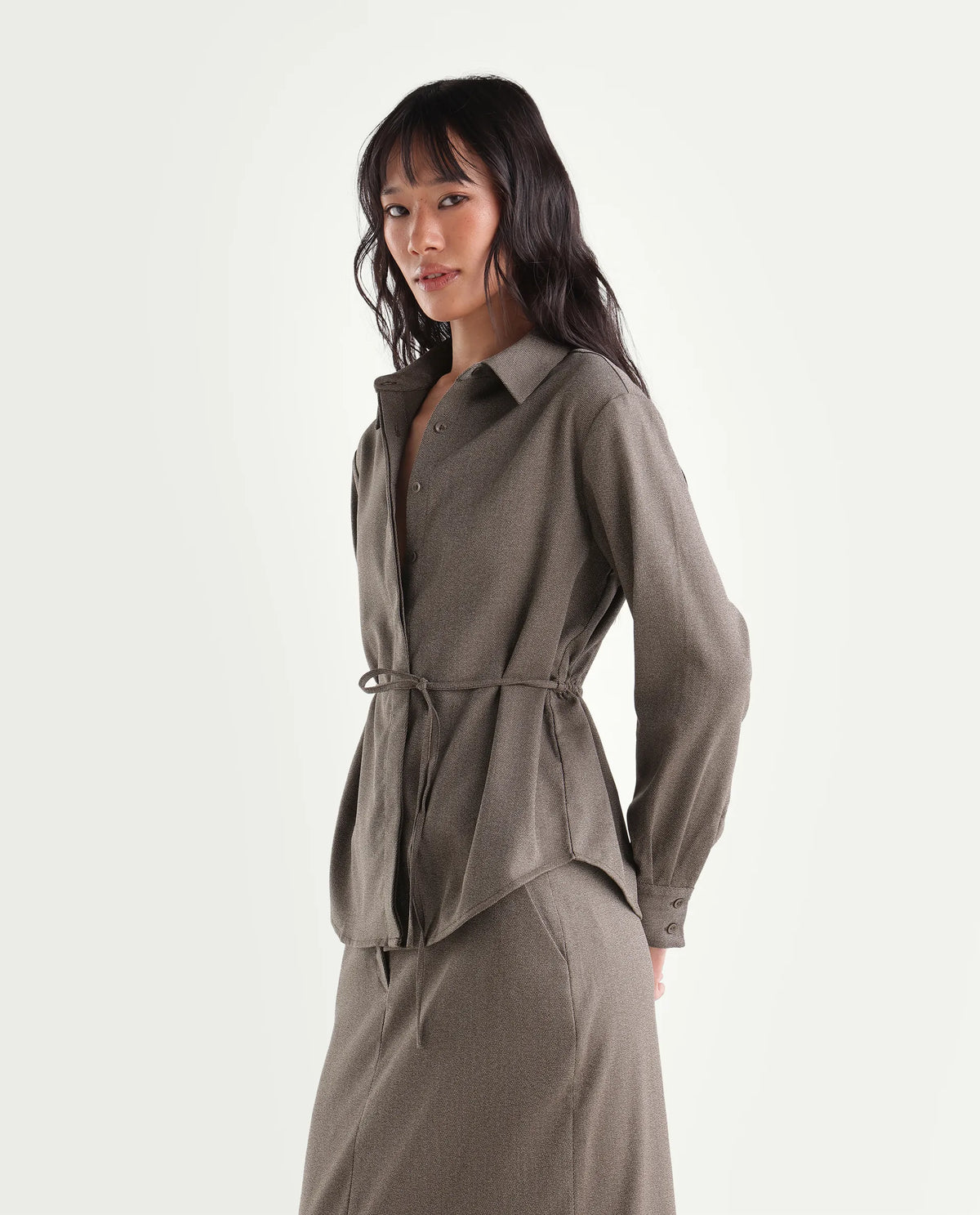 Rareism Women's Yuvia-T Dusky Brown Polyester Blend Button Relaxed Fit Shirt