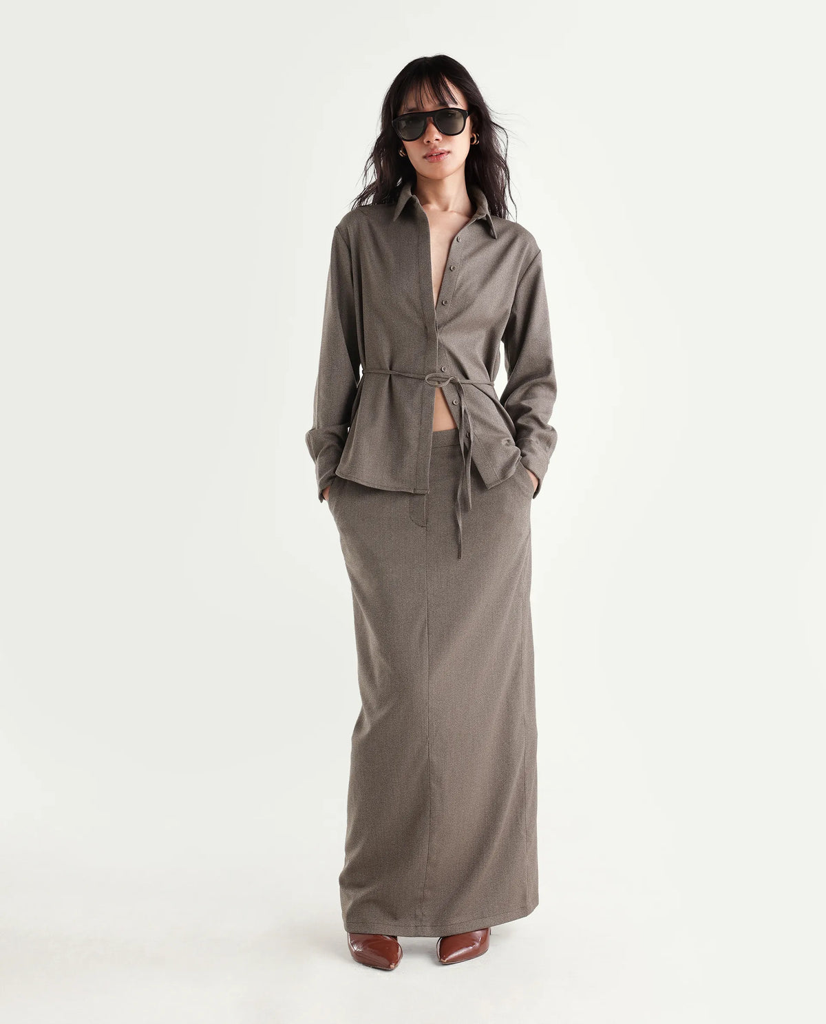 Rareism Women's Yuvia-T Dusky Brown Polyester Blend Button Relaxed Fit Shirt