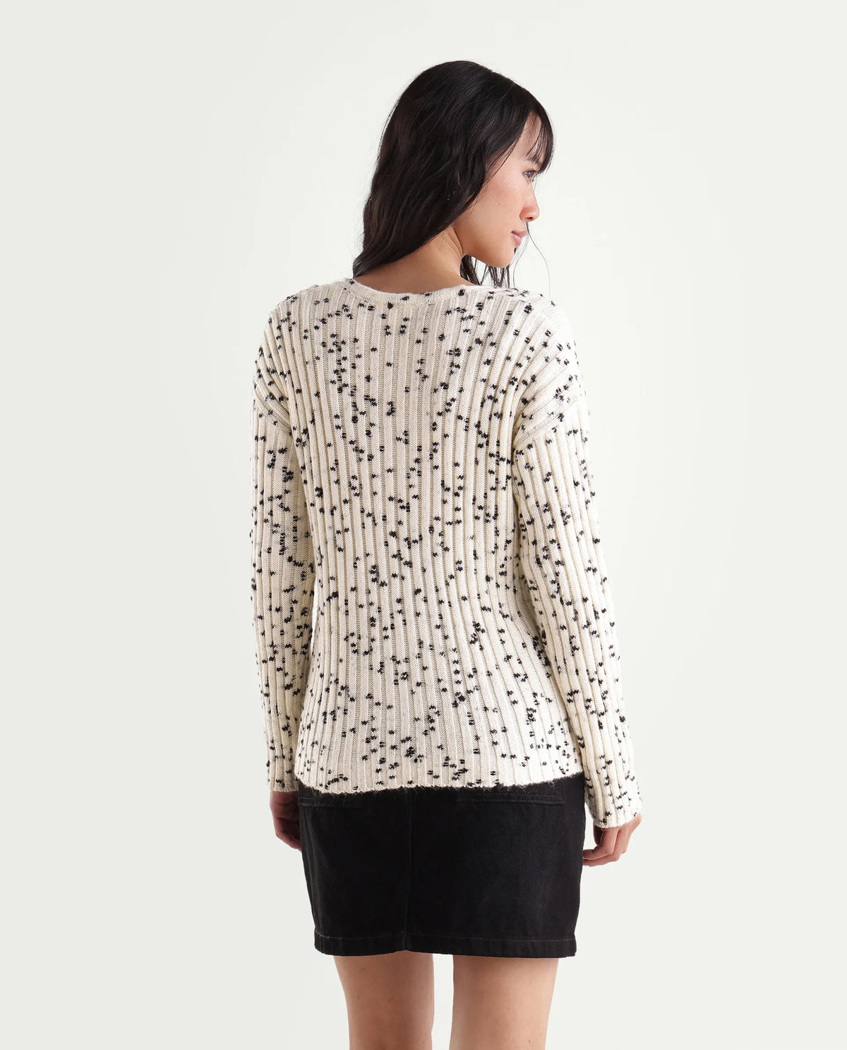 Rareism Women's Luffy Off White Polyester Blend V-Neck Relaxed Polka Print Sweater
