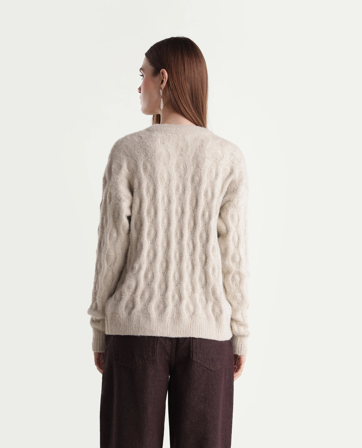 Rareism Women's Loile Off White Nylon Blend V-Neck Relaxed Plain Cardigan