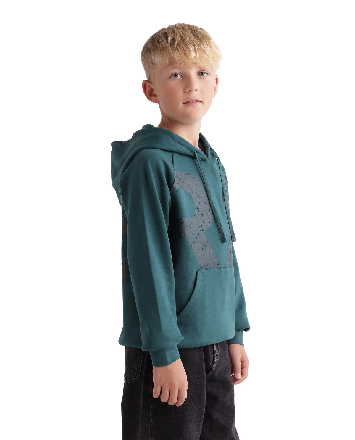 Rare Ones Kids Higs Teal Cotton Blend Fabric Hooded Drawstring Closure Regular Sweatshirt