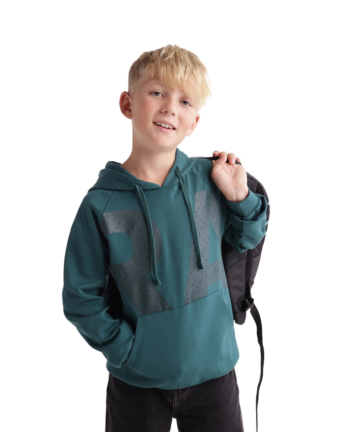 Rare Ones Kids Higs Teal Cotton Blend Fabric Hooded Drawstring Closure Regular Sweatshirt