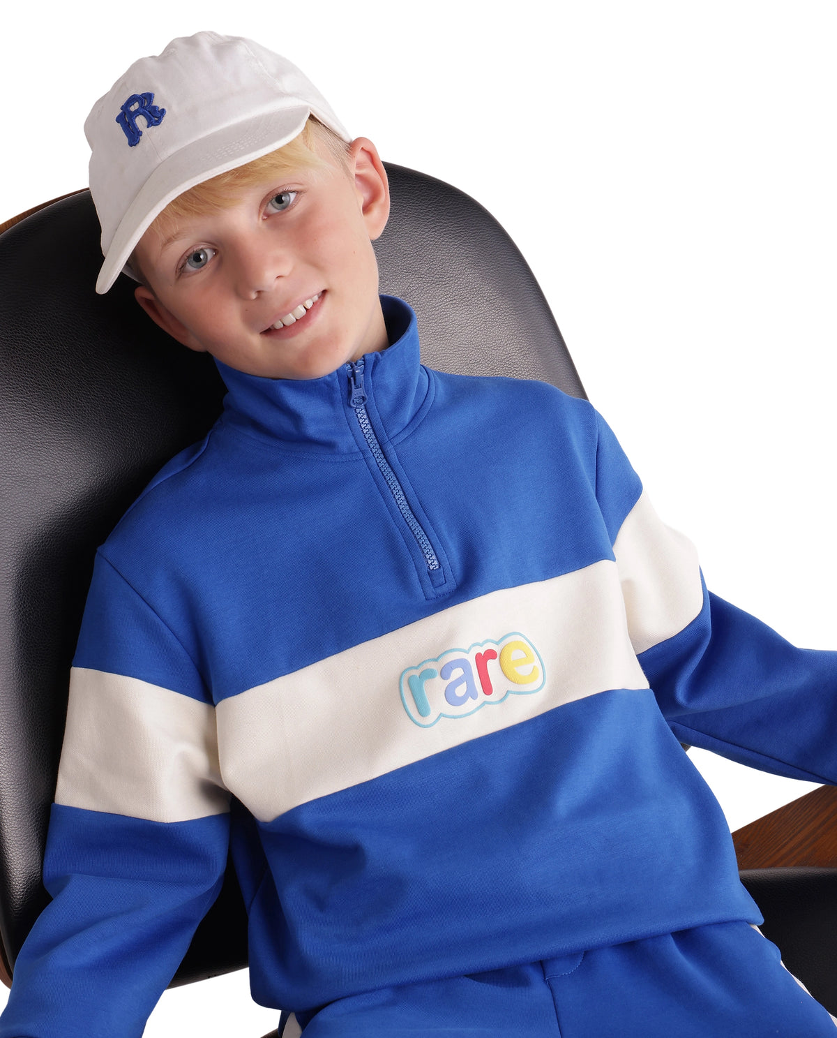 Rare Ones Kids Cloud Blue Cotton Blend Fabric Spread Collar Zipper Closure Regular Sweatshirt