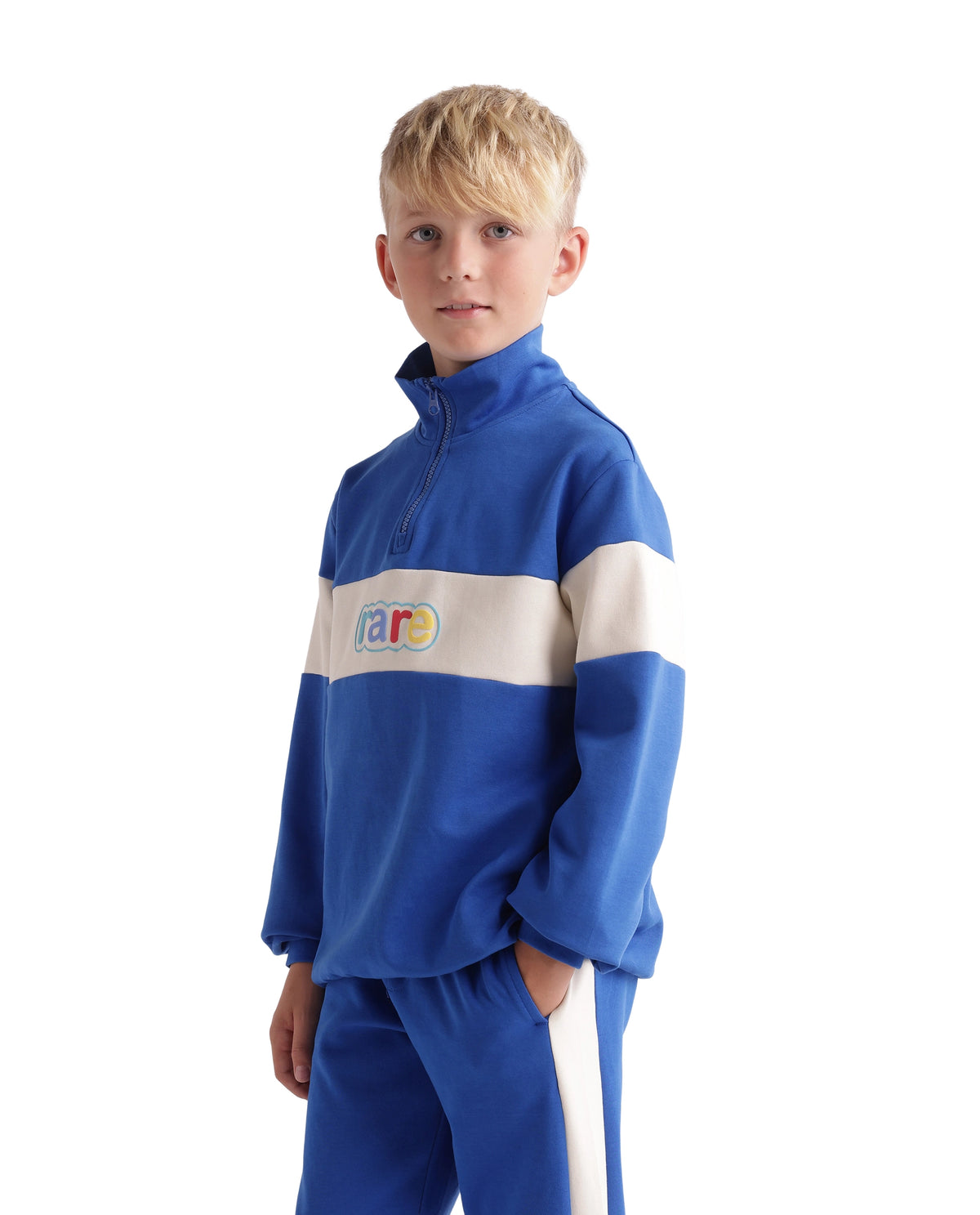 Rare Ones Kids Cloud Blue Cotton Blend Fabric Spread Collar Zipper Closure Regular Sweatshirt