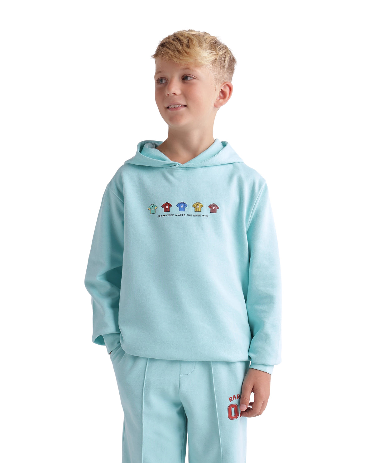 Rare Ones Kids Nemo Light Teal Cotton Blend Fabric Hooded Pull-On Closure Regular Fit Jelly Print Sweatshirt